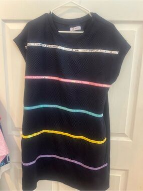 Navy Shift Dress with Colorful Sequin Stripes sz xl